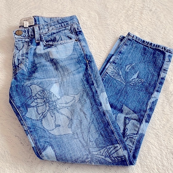 Current Elliott Hawaiian Floral Cropped Boyfriend Jeans Womens Size 24 Y2K - Picture 11 of 11